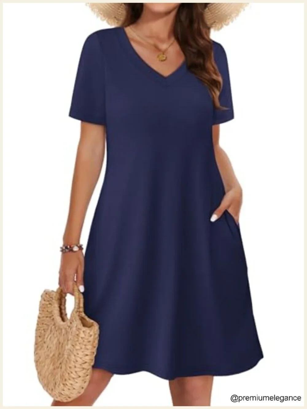Womens Loose Fit T-Shirt Dress with Pockets Casual Summer V-Neck Short Sleeve